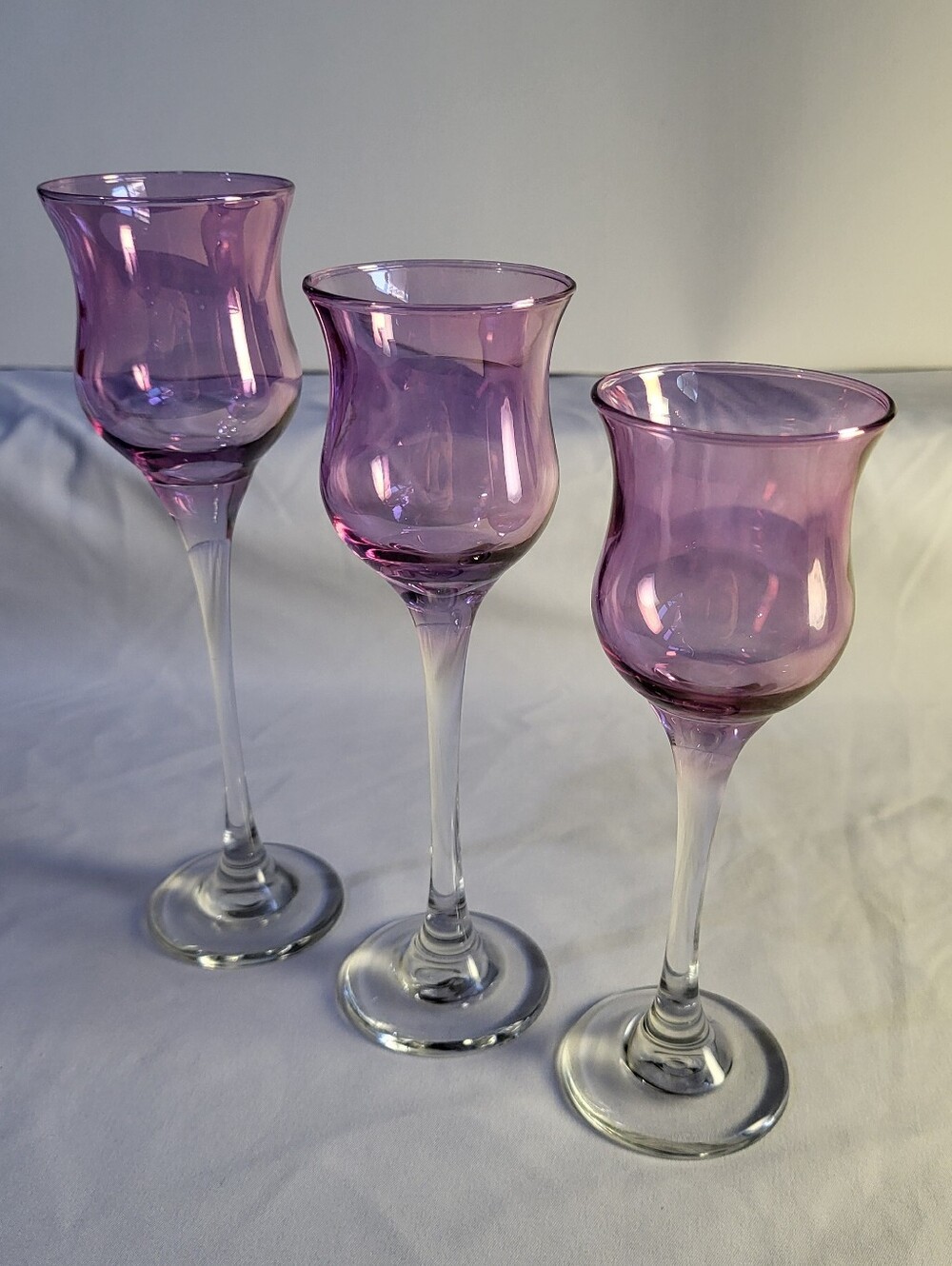 PartyLite Royale Lustre Trio Iridescent Lilac Votive Tealight Candle Holders Set
